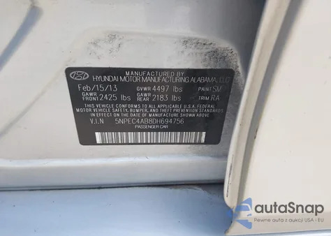 2013 Hyundai Sonata Se/Limited from USA, damaged, VIN 5NPEC4AB8DH694756